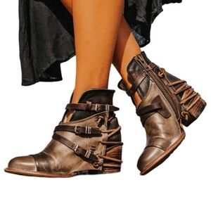 Freebird by Steven Distressed Brown Strappy Ankle Boots